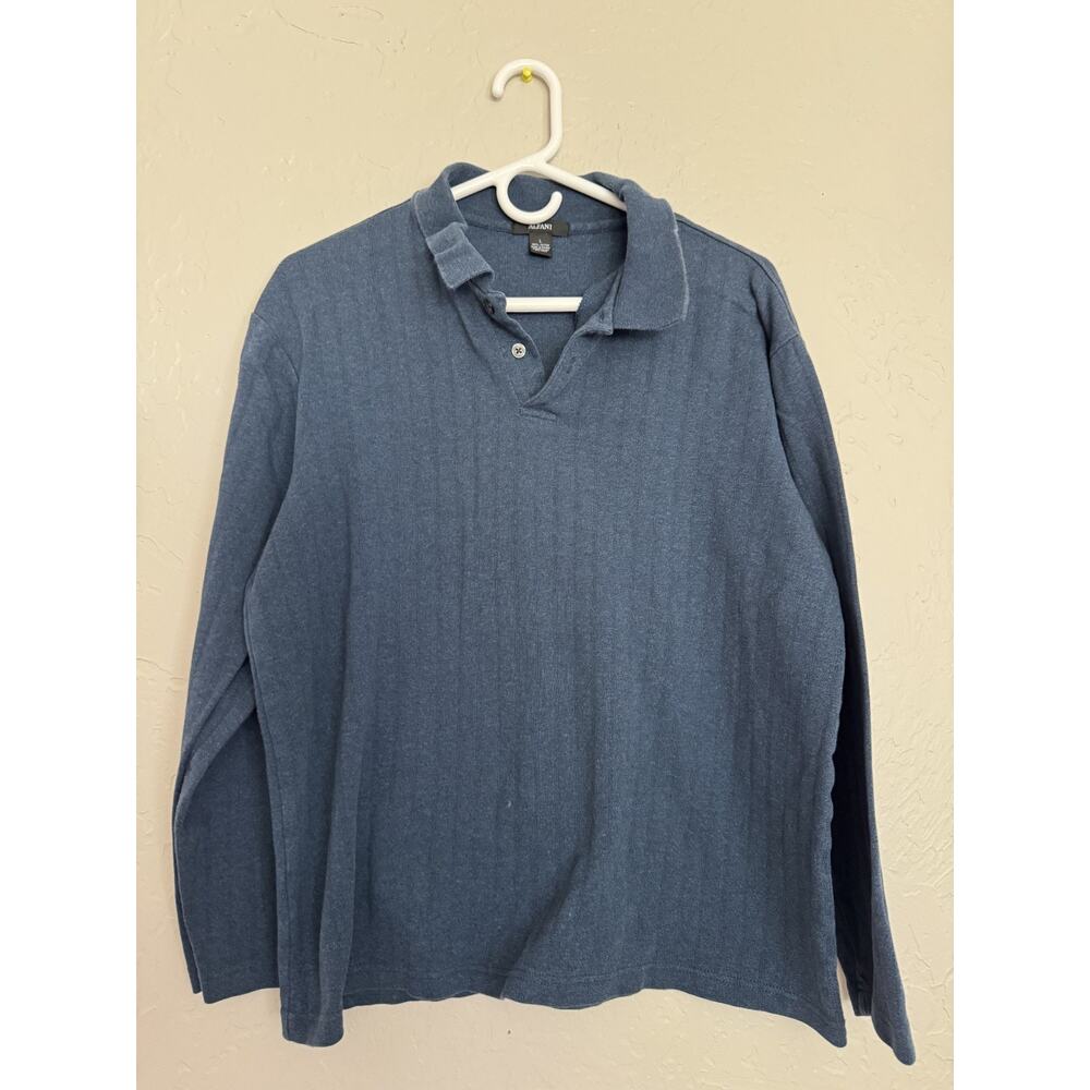 Alfani men's long-sleeve Cotton ribbed polo shirt, Blue Size Large